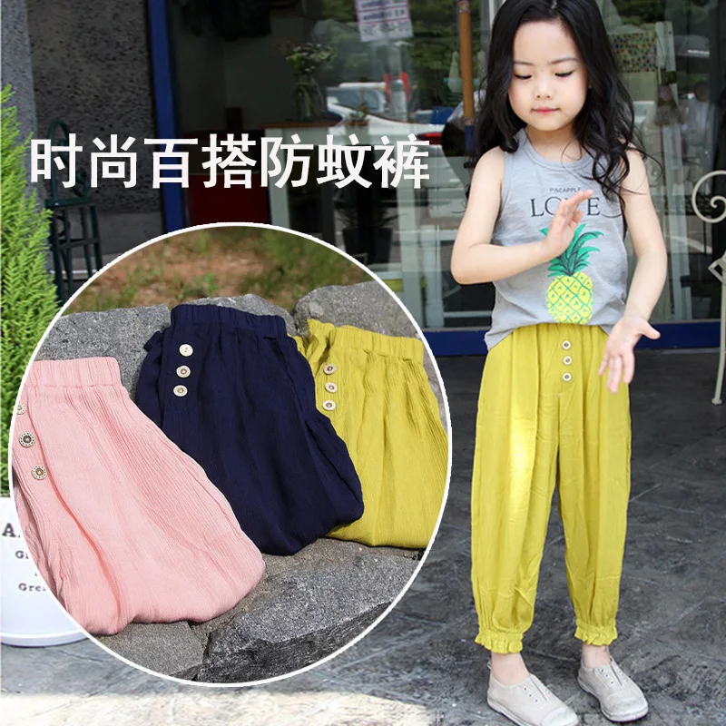 

2019 Summer GIRL'S Pants Cotton Linen Thin Capri Pants Korean-style Loose-Fit Big Boy Lantern Pants Children Anti Mosquito Pants