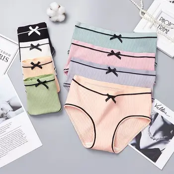 

New Women Panties Thread Cotton Bow No Trace Middle Waist Triangle Briefs Underwear Girls Casual Underpants Wholesale Intimates
