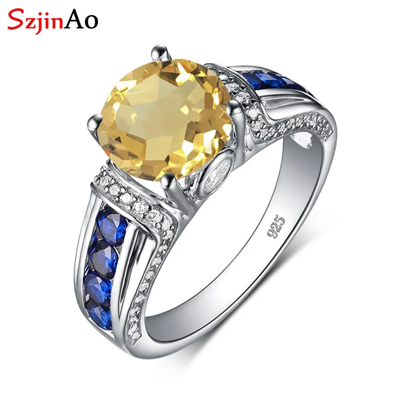 Szjinao кольцо с цитрином милое сапфиром Dimond 925 пробы обручальные кольца ручной