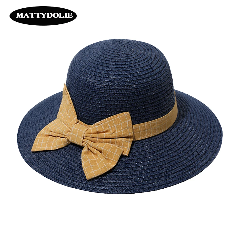 

MATTYDOLIE Bow Straw Hat Female Summer Hat Outdoor Sunscreen Beach Hat folding sun hat seaside big eaves