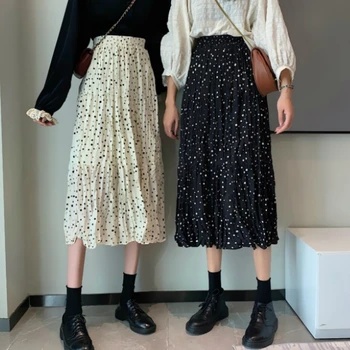 

Vintage Autumn Floral Print Ruffle Pleated Long Skirts Winter Women Korean Skirt Streetwear Drawstring Elastic Waist Midi Skirt