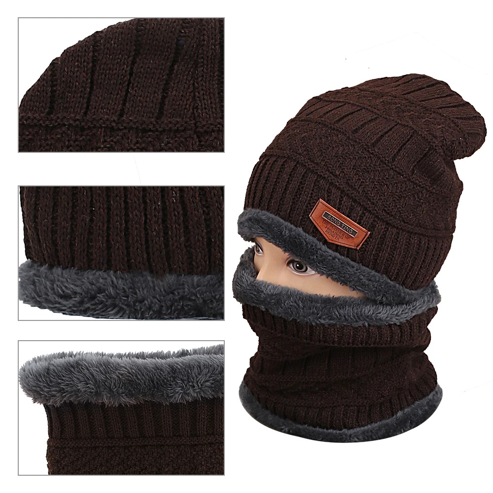 Coral Fleece Winter Hat Beanies Men's Hat Scarf Warm Breathable Wool Knitted Hat For Men Fashion Unisex Knitted Hats Bonnet