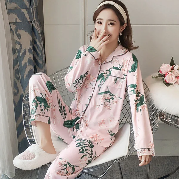 

2019 New Japanese Simple Long Sleeve Pyjamas Women Cotton Pajama Sets Ladies Cute Cartoon Sleepwear Winter Women's Homewear Pija