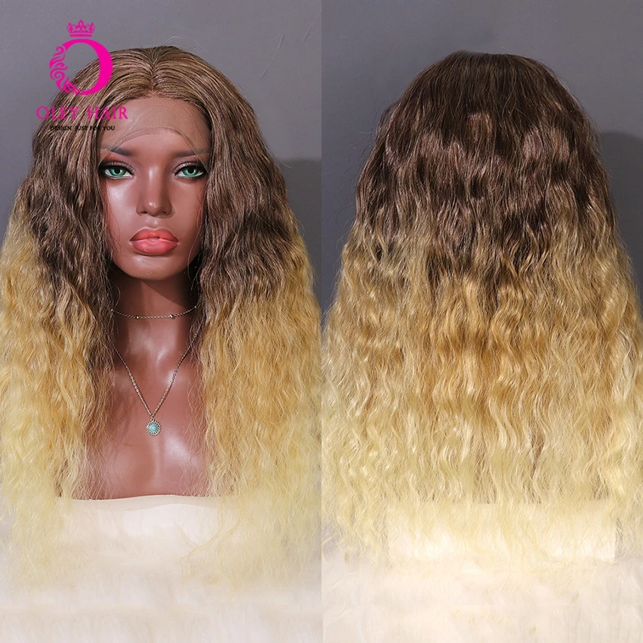 Blonde Ombre Color OLEY, бесклеевая часть, синтетический парик на кружеве, высокая температура, волна воды, парики для женщин, косплей/на каждый день, блонд, парик Омбре - Цвет: Blonde Ombre Color