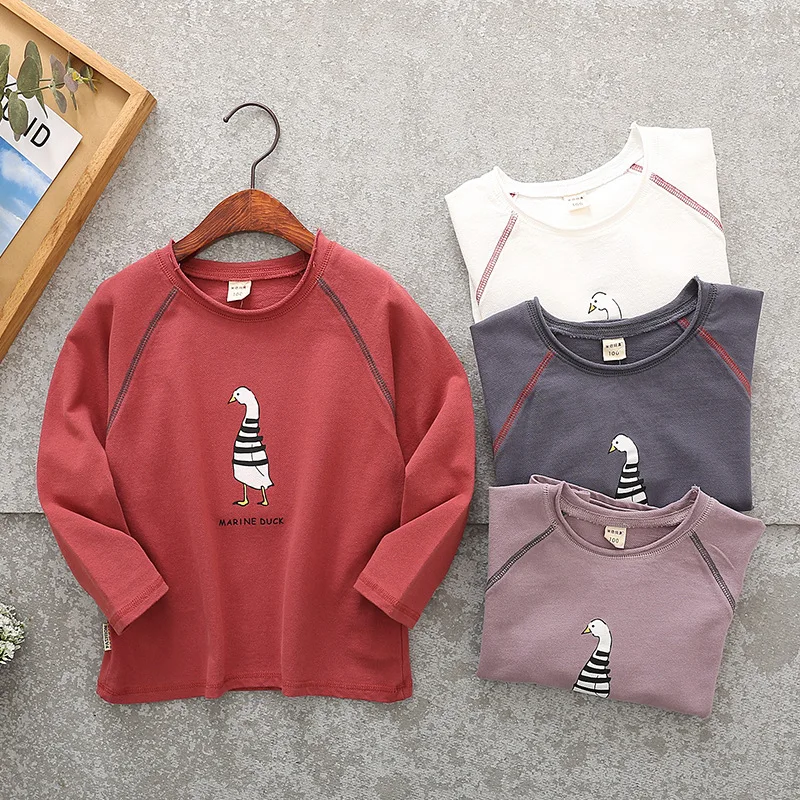 LarLarBoom Kids T-shirt New Autumn Casual Style Kids Cotton Long Sleeve T-shirt Unisex Cartoon Duck Pattern O-Neck Tops