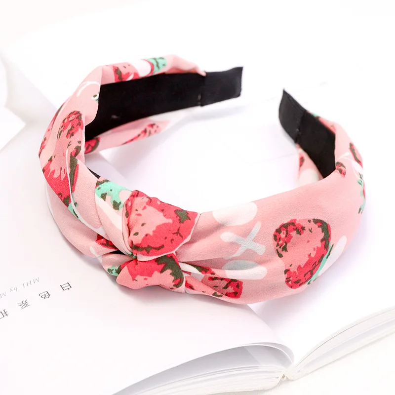 C596 pink Модные милые повязки для волос с клубничным принтом для женщин, повязка на голову с узлом, diademas para el pelo mujer haar, аксессуары - Цвет: C596 pink