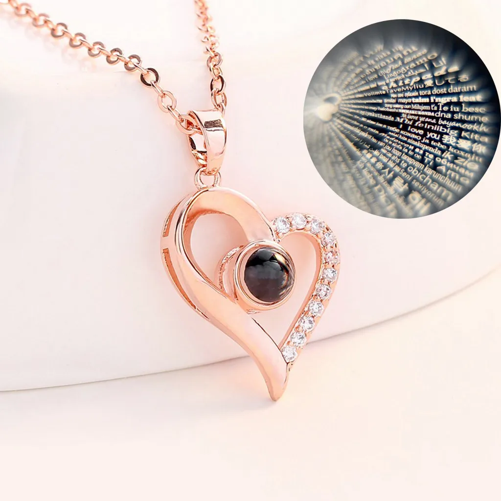 100 Languages Love Memory Wedding I Love You Projection Pendant Necklace Women