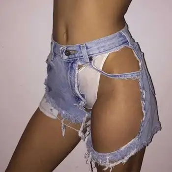 

Nightclub denim short women sexy big hole jeans short ripped loose ruined high waist washed distressed exaggerated shorts