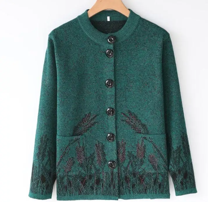 woman with New style fashion Long sleeve round collar mother Cardigan Sweater coat
