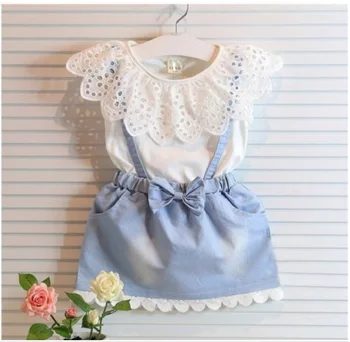 

New Fashion Baby Kids Girls cotton Dress Cute Princess Sleeveless Denim Tulle Bowknot High-quality Dresses