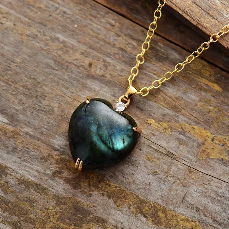 Everlasting Labradorite Heart Pendant Necklaces Classic Fashion Natural Gems Stone Jewelry Bijoux Wholesale Dropshipping