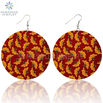 

SOMESOOR 9 Designs Africa Fabric Wooden Drop Earrings Vintage Flower Patterns Both Sides Printed Bohemain Jewelry For Women Gift