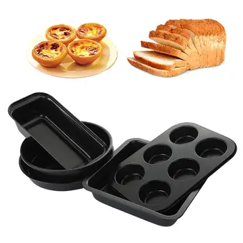 

5Pcs Carbon Steel Non-stick Baking Set Removable Bottom Cake Mold+Pizza Tray+Toast Box+Square Tray+Cake Mold Pastry Equipment