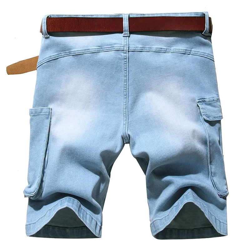 Pantaloncini di Jeans da uomo blu chiaro estivi Jeans corti dritti larghi  da uomo multitasche pantaloncini per utensili Hip Hop da ragazzo|Jeans| -  AliExpress
