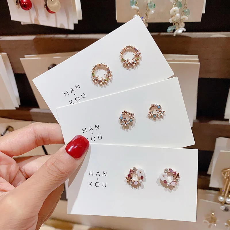 Korean New Design Fashion Colorful Rhinestone Moon Heart Flower Garland Stud Earrings Jewelry Women Exquisite Romantic Earrings - Image 3
