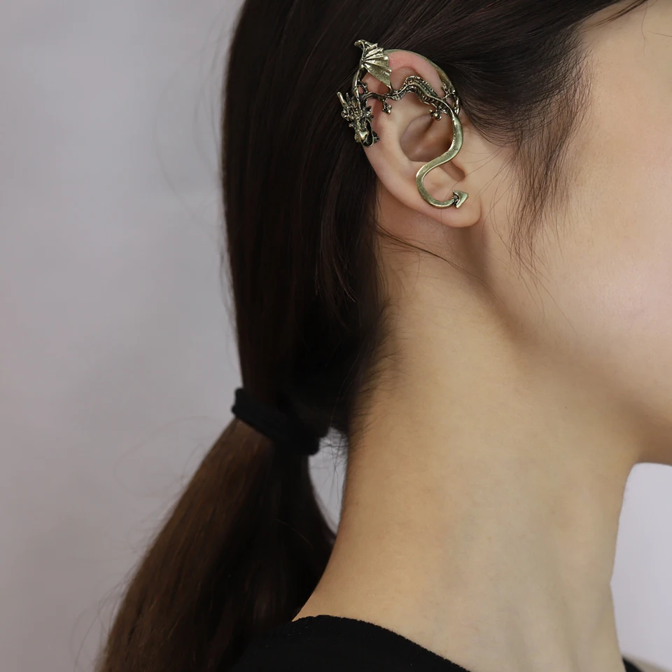 2024 New Fashion Personaly Gothic Punk Rock Vintage Dragon Snake Ear Cuff orecchini per donna uomo Earcuff One Pack all'ingrosso