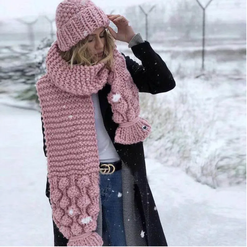 Nuevo estilo para otoño e invierno, estilo europeo y bufanda tejida a mano de lana con pompón, para mujer| - AliExpress