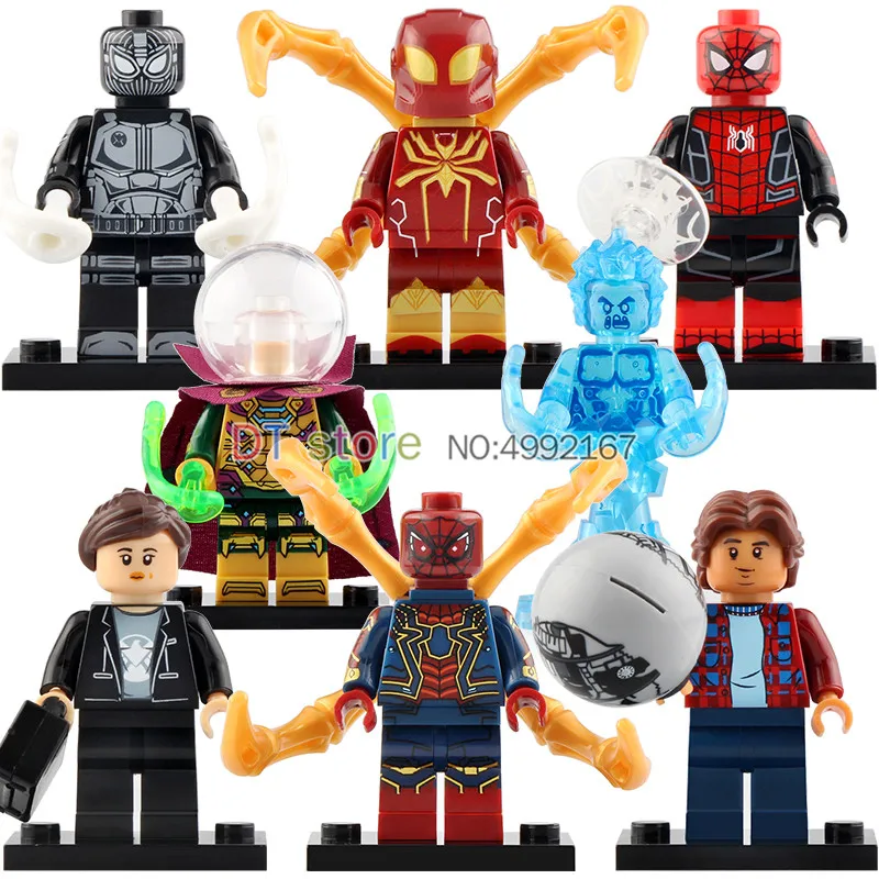 

50pcs Spiderman Movie Far From Home Mysterio Maria Hill Hydro-Man Ned-Liz Figures Model Building Blocks For Children Toys X0266