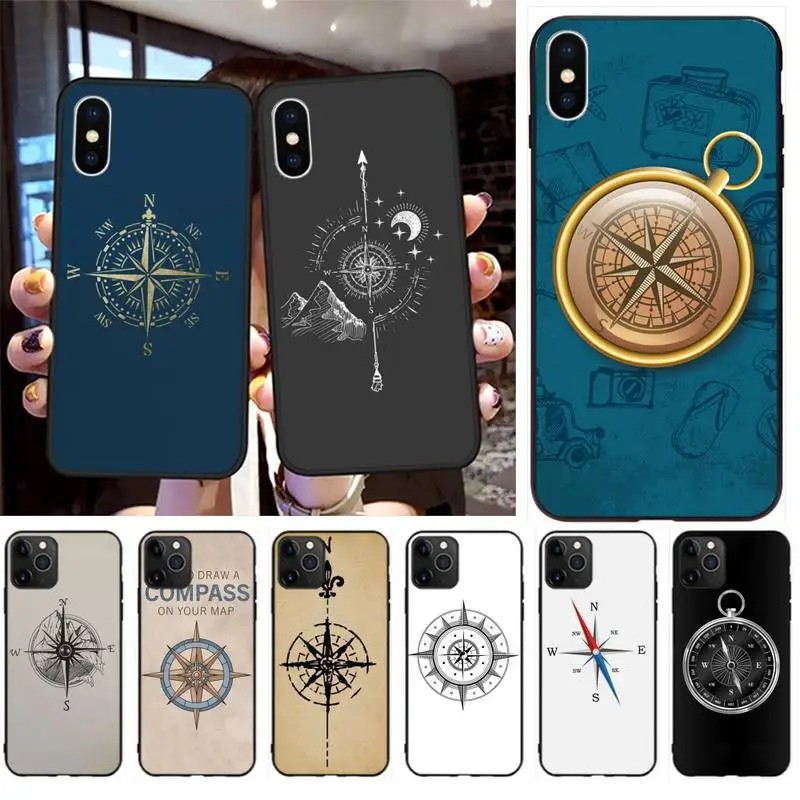 Мягкий черный чехол для телефона с якорем и компасом в морском стиле iPhone 11 pro XS MAX 8