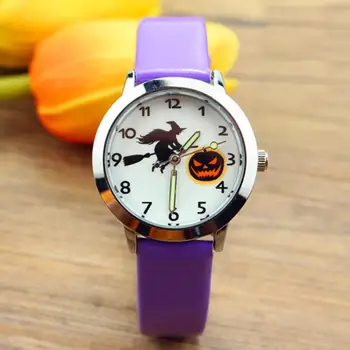 

Halloween Children's Gift Watch Boys and Girls Luminous Pointer Witch Pumpkin Light Quartz Wrist kids Watches детские часы