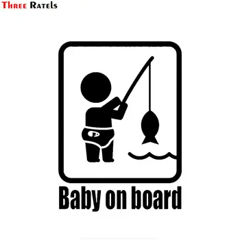 

Three Ratels FTZ-89# 12X16.3CM BABY ON BOARD Fishing Fashion Vinyl Car Sticker Funny Personality Window Decals