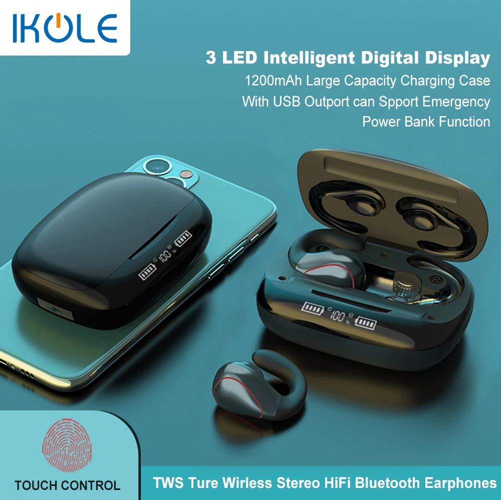 IKOLE TWS беспроводной светодиодный дисплей 1200 мАч емкость Bluetooth наушники HIFI стерео