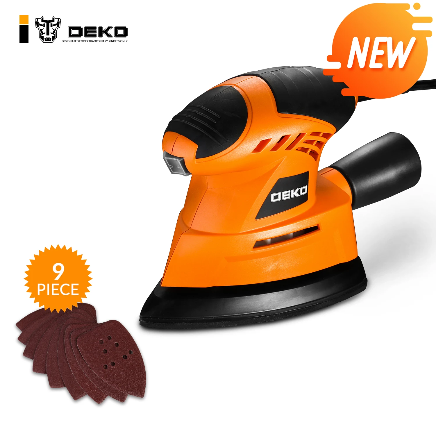 DEKO-lijadora de ratón TMMS01, 130W, con 9 hojas de papel de lija, extractor de polvo