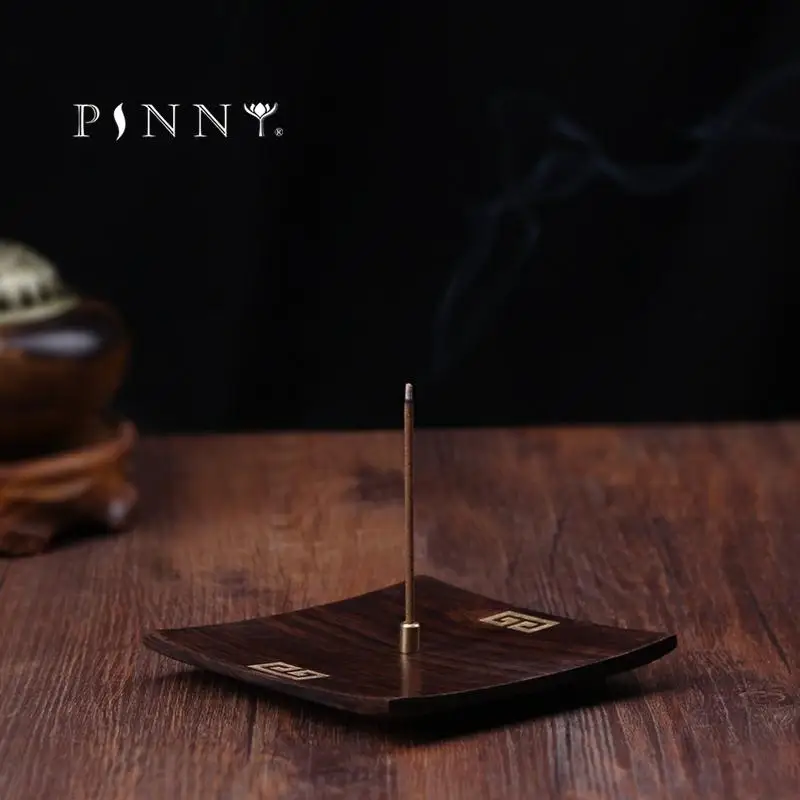 

PINNY Ebony Square Stick Incense Burner Crude Wood Incense Holder Sandalwood Plate Cut Religious Buddhist Incense Base