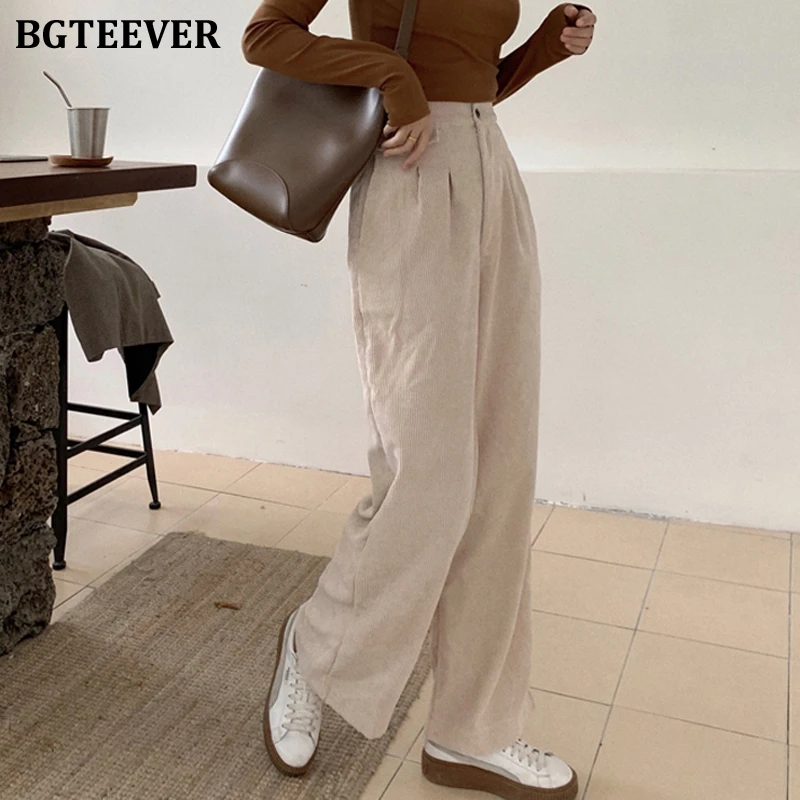 high waist button long loose pants