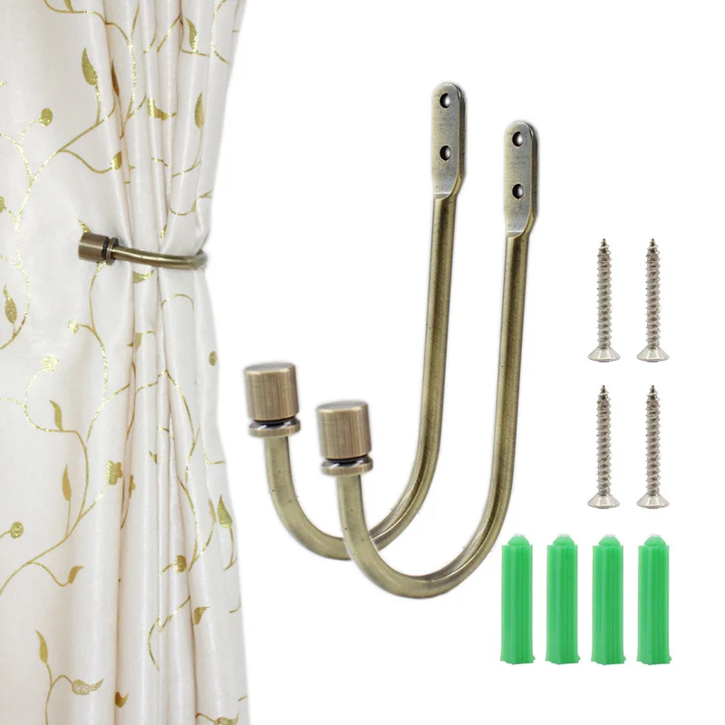 

2 Pack Curtain Holdback Hooks, Heavy Duty Wall Mounted Drapery Tiebacks Decorative Metal Curtain Hook Holder for Drapes Drapery