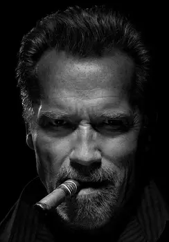 

Arnold Schwarzenegger with Cigar Black Whire Actor Silk Fabric Wall Poster Art Decor Sticker Bright