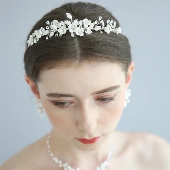 

Delicate Bridal Jewelry Sets Porcelain Flower Women Necklace Earrings Set Wedding Party Tiara Accessories