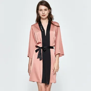 

Summer Thin Female Kimono Robe Gown With Letter Casual Bathrobe Sexy Satin Mini Intimate lingerie Brial Wedding Sleepwear