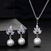 Luxury CZ Zirconia Simulated Pearl Earrings Pendant Necklace Sets Fashion Ceystal Elegant Women Wedding Accessories ► Photo 2/6