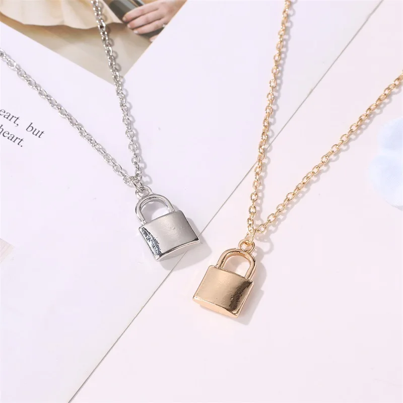 Fashion Women Men Punk Lock Pendant Necklace Copper Padlock Charm Neck Chains Gothic Simple Unisex Jewelry Friendship Gifts