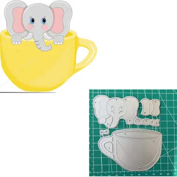 

Christmas Elephant Teacup Metal Cutting Dies Fustelle Metalliche Per Scrapbooking Embossing Paper Card Craft