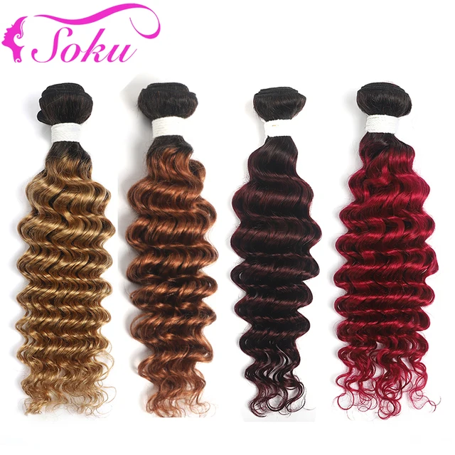 $US $16.90  Deep Wave Human Hair Bundles 8-26 Inch Ombre Blonde Brown Red Hair Weave Bundles SOKU Brazilian Non