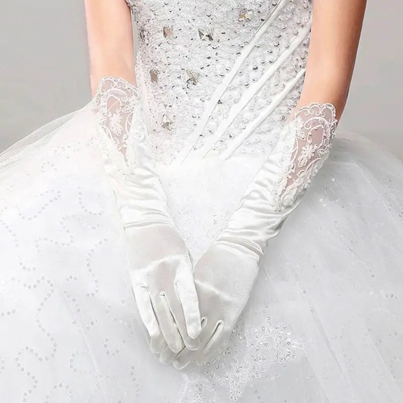 Невесты полный палец Длинные белые перчатки Мода свадебное платье аксессуары кружевная перчатка Косплей-реквизиты для вечеринки E15E