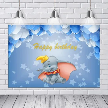 

Photography Backdrops Cloud Sky Stars Blue Ballons Birthday Cartoon Dumbo Elephant Custom Photo Studio Backdrop Background Vinyl