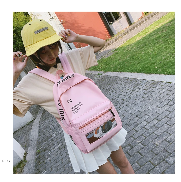 Брендовый высококачественный рюкзак с милым рисунком и буквами, школьная сумка, черный, белый, розовый цвет, сумка для отдыха или путешествий, Женская водостойкий мешок