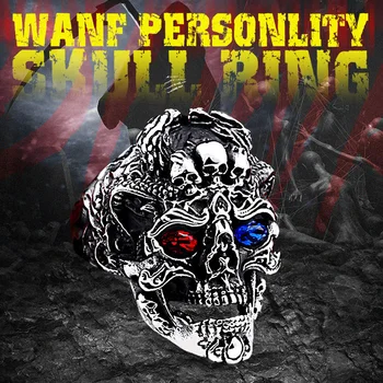 

BEIER punk cool three skull fashion Big ring Stainless Titanium Steel Punk fashion for men jewelry Halloween party BR8-526