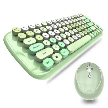 

1600DPI Hand Office Mini Wireless Keyboard and Mouse Set Round Keycap Girl Heart Mixed Color Wireless Cute Keyboard Mouse Combos