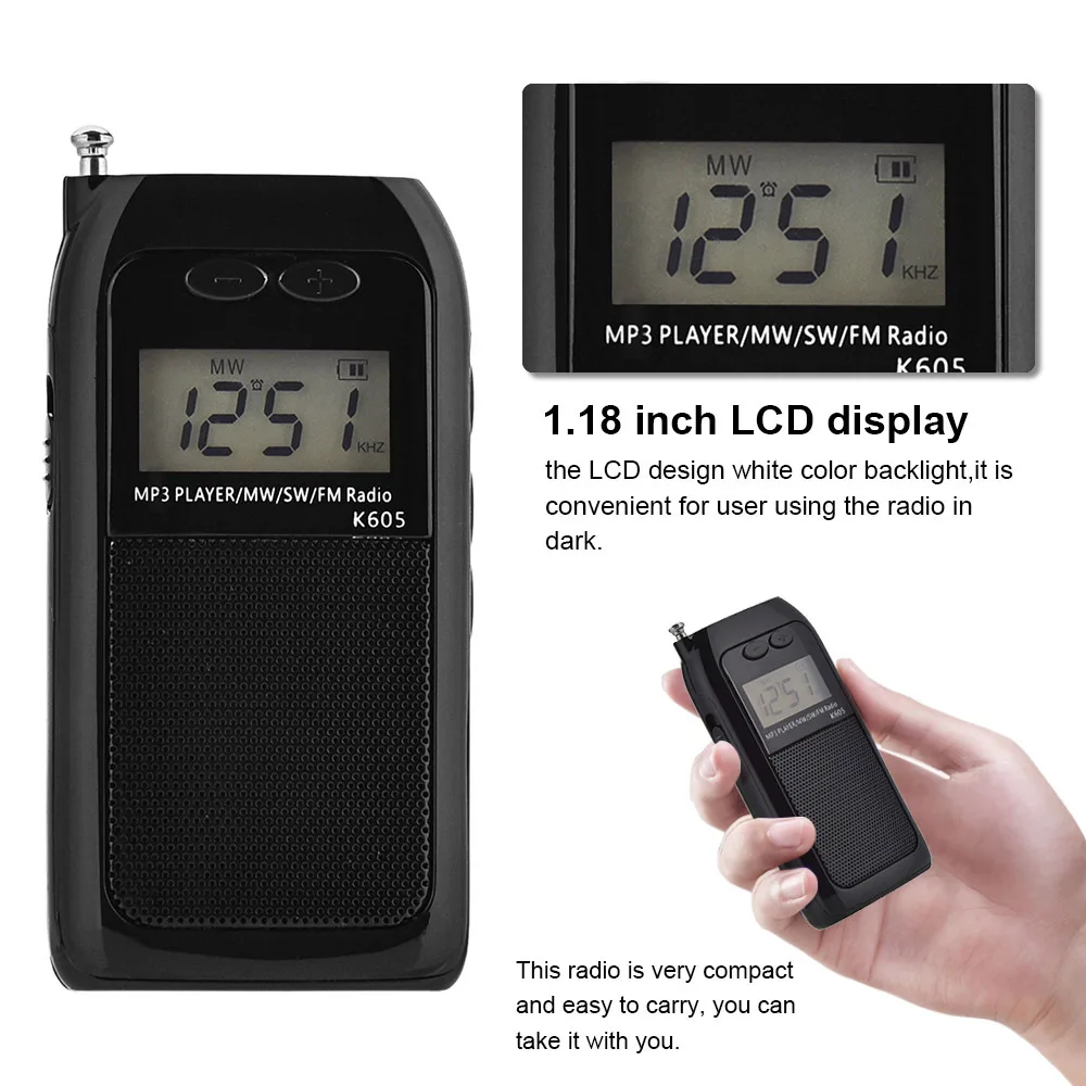 Портативное радио мини карманный стерео радио приемник SW FM AM MW цифровой MP3 музыкальный плеер с наушниками Поддержка TF карты
