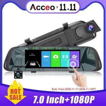

Acceo Car DVR X1 7" Touch Screen Mirror FHD 1080P Dash Camera Dual Lens Auto Camera Video Recorder Registrar Rear View Camera