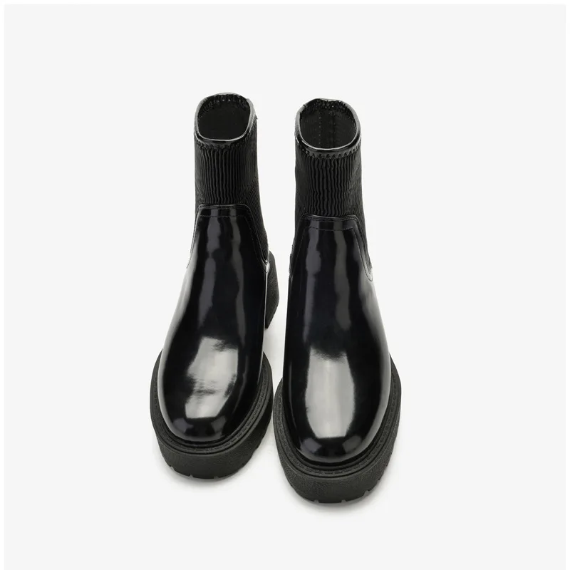 Г., женские ботинки на платформе с не сужающимся книзу массивным каблуком ботинки-носки из лакированной кожи женские ботильоны на платформе, брендовая дизайнерская зимняя женская обувь
