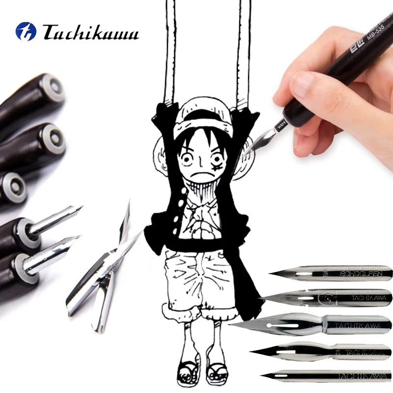 Mengger pennini per calligrafia disegno stilografica penna dip penne manichino fumetto kit manichette in cartone animato manga fumetto 4 portapenne e 10 pennini e 2 gomma da disegno 