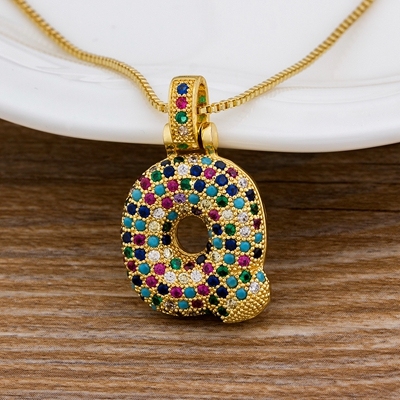 A-Z 26 Letters CZ Zirconia Pendant Necklace for Women Cute Rainbow Initials Name Necklace Fashion Party Wedding Jewelry
