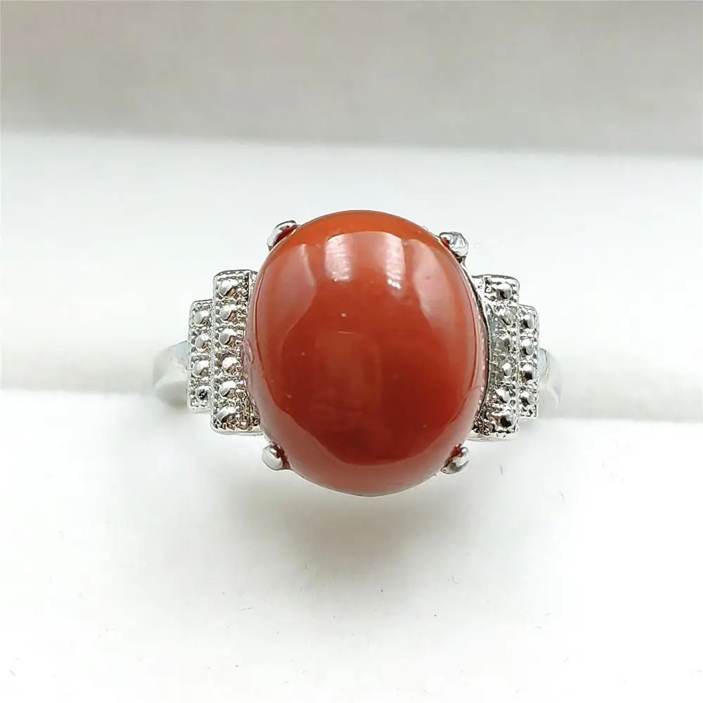 

Natural South Red Agate Adjustable Size Ring Crystal 13x11mm Oval Beads Women Improve Best Gift 925 Sterling Silver AAAAA
