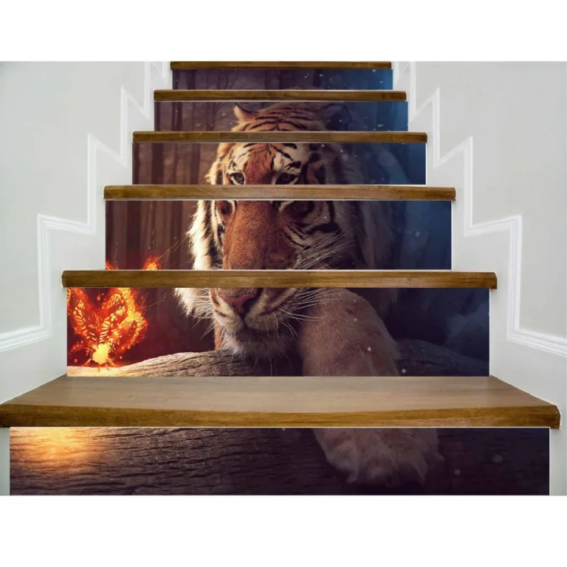 

Wall Stickers 3D Stair Tiger Stickers 6PCS/Set Self-adhesive Decoration Cat Removable PVC Pattern Home Accessories