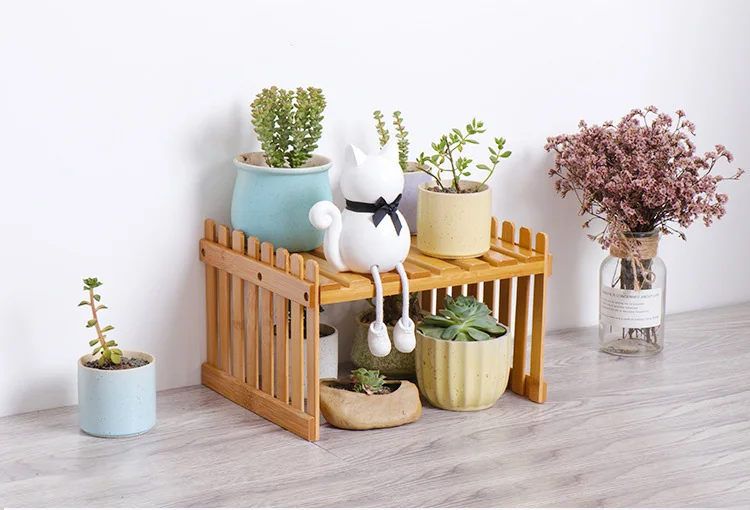 Made of Bamboo Flower Stand Potted Plant Shelf Flower Display Stand Bamboo Wood Storage Rack Garden Organizer